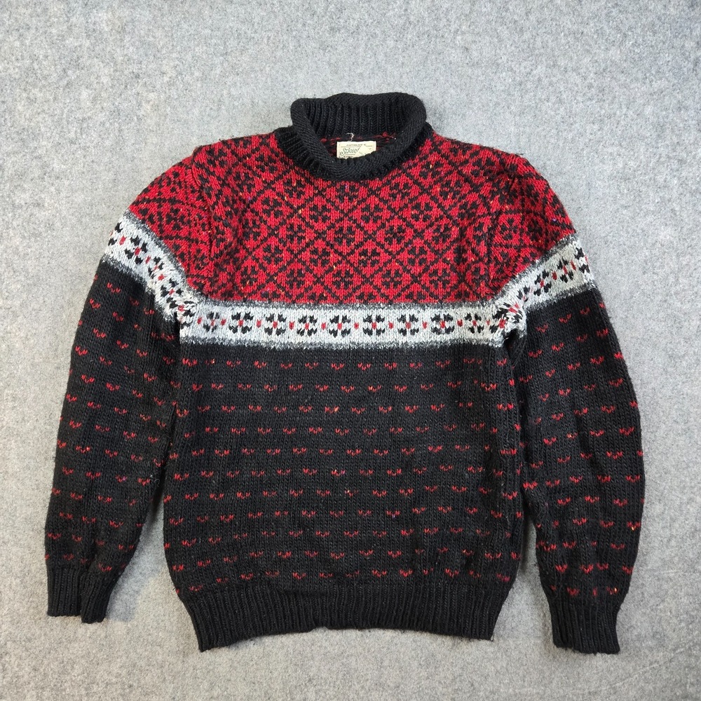 VTG St‎ Johns Bay Sweater Womens M Red Black Nordic Roll Neck Wool Cottagecore